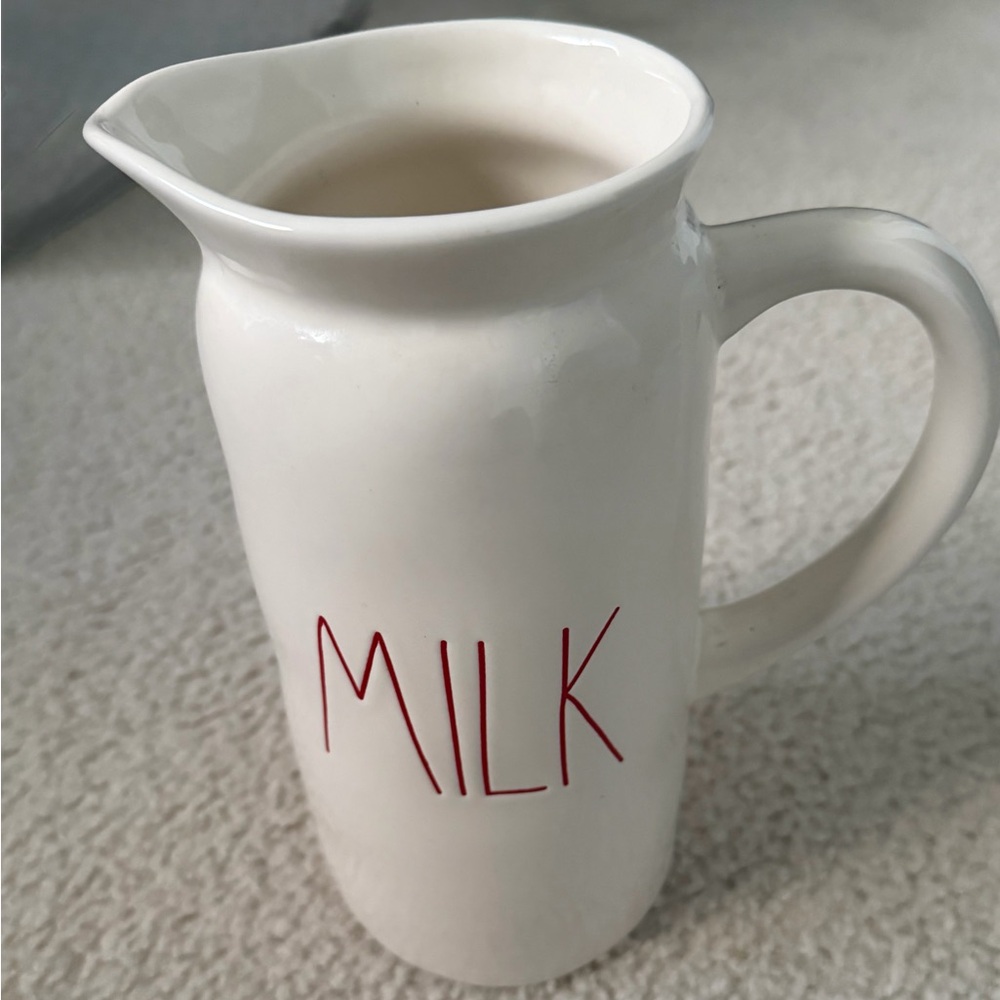 Rae Dunn White Ceramic 'MILK' Pitcher with Red Lettering